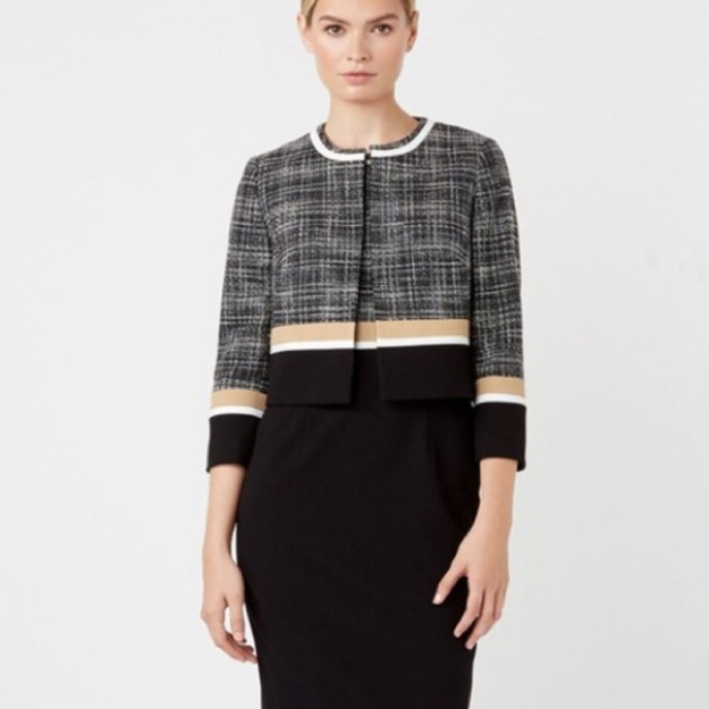 Hobbs London Aida Cropped Blazer Black, White, Tan Size 6